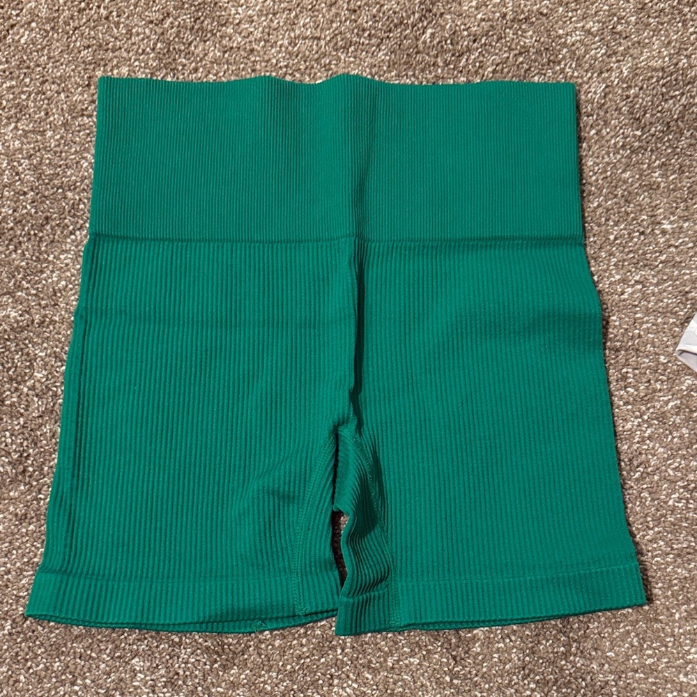 Green Women's Ribbed Biker Shorts